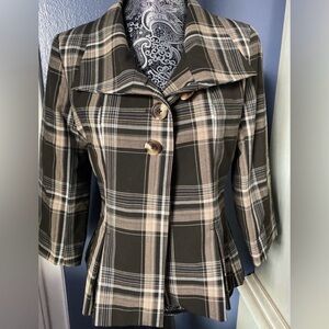 Isaac Mizrahi Checkered Blazer - Brown and Cream